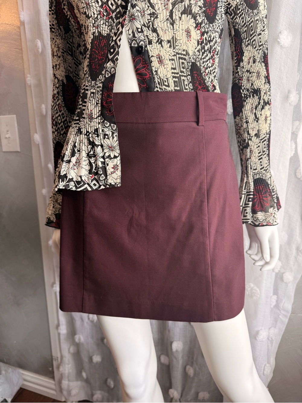 Express Burgundy Pencil Mini Skirt